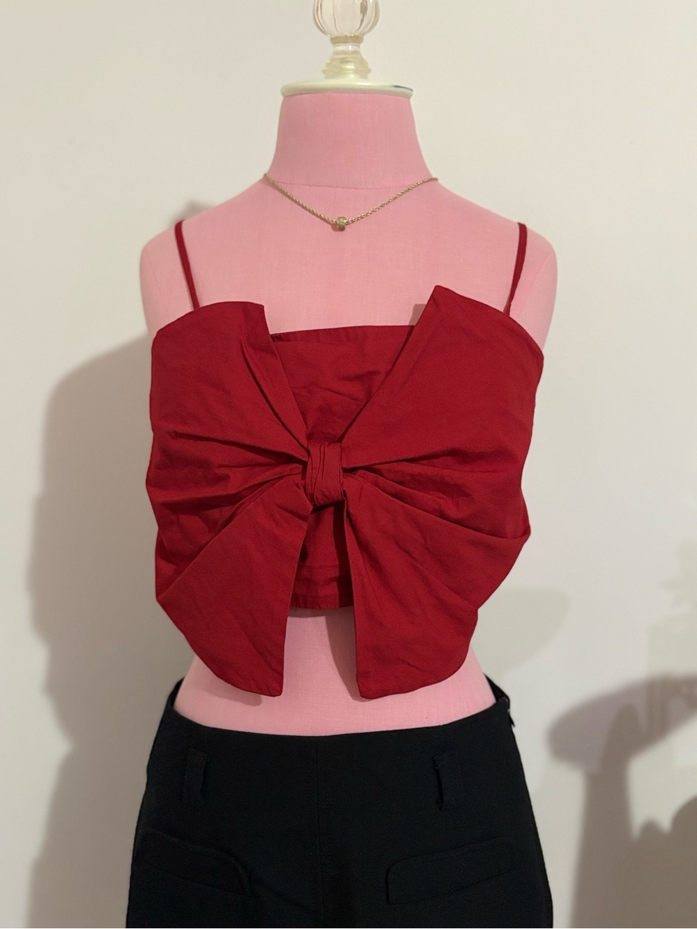 Francesca’s Miami Red Bow-Front Spaghetti Strap Crop Top